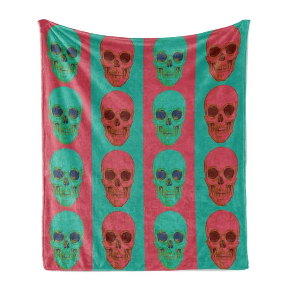 Modern Soft Flannel Fleece Throw Blanket, Skull Pattern with Digital Effects Gothic Dead Anatomy Illustration, Cozy Plush for Indoor and Outdoor Use, 50" x 70", Jade Green Magenta, by Ambesonne