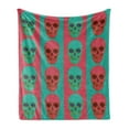 thumbnail image 1 of Modern Soft Flannel Fleece Throw Blanket, Skull Pattern with Digital Effects Gothic Dead Anatomy Illustration, Cozy Plush for Indoor and Outdoor Use, 70" x 90", Jade Green Magenta, by Ambesonne, 1 of 5