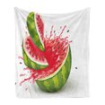 thumbnail image 1 of Modern Soft Flannel Fleece Throw Blanket, Summer Fruit Ripe Watermelon Cuts Splashes of Juice Drops Print, Cozy Plush for Indoor and Outdoor Use, 60" x 80", Red White and Fern Green, by Ambesonne, 1 of 5