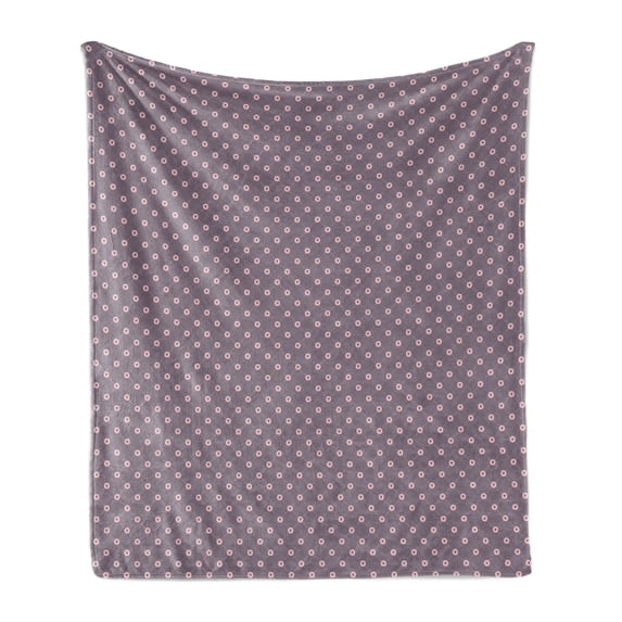 Modern Soft Flannel Fleece Throw Blanket, Symmetrical Mesh of Hearts in Rounds Connected Design Valentine's Day, Cozy Plush for Indoor and Outdoor Use, 50" x 70", Pale Eggplant and Rose, by Ambesonne