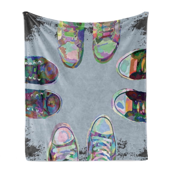 Modern Soft Flannel Fleece Throw Blanket, Teen Rubber Rebel Rocker Shoes in Street Squad Friends Gang Abstract Image Print, Cozy Plush for Indoor and Outdoor Use, 50" x 70", Multicolor, by Ambesonne