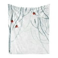 thumbnail image 1 of Modern Soft Flannel Fleece Throw Blanket, Trees Water Colored Image of Winter Woods with Bullfinches Print, Cozy Plush for Indoor and Outdoor Use, 70" x 90", Pale Grey White, by Ambesonne, 1 of 5