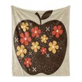 thumbnail image 1 of Modern Soft Flannel Fleece Throw Blanket, Vector Design of a Wooden Like Apple with Floral Details Art, Cozy Plush for Indoor and Outdoor Use, 70" x 90", Dark Brown Marigold, by Ambesonne, 1 of 6