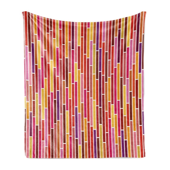 Modern Soft Flannel Fleece Throw Blanket, Vivid Vibrant Pink and Orange Toned Colored Image in Stripes Lines Shaped Print, Cozy Plush for Indoor and Outdoor Use, 60" x 80", Multicolor, by Ambesonne