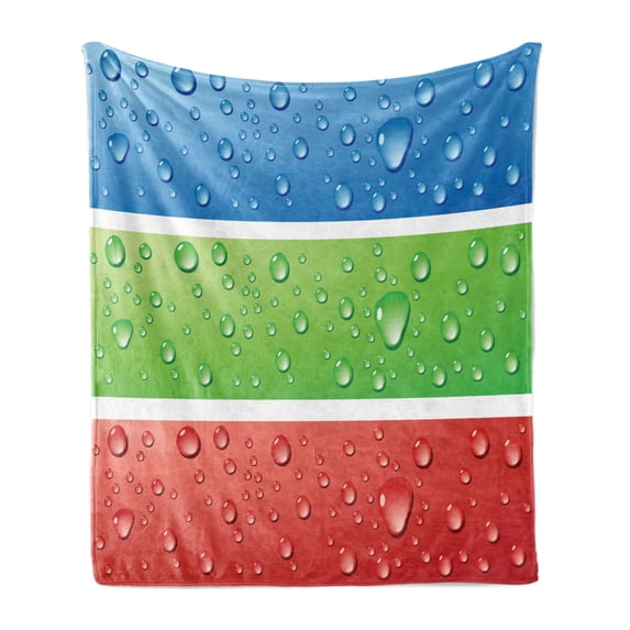 Modern Soft Flannel Fleece Throw Blanket, Water Drops on a Plastic Surface Like Summer Vibes Image Artwork Print, Cozy Plush for Indoor and Outdoor Use, 60" x 80", Red Fern Green Blue, by Ambesonne