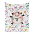 thumbnail image 1 of Modern Soft Flannel Fleece Throw Blanket, Watercolor Romantic Design Cartoon Like Sheep and Branches Florals Print, Cozy Plush for Indoor and Outdoor Use, 70" x 90", Multicolor, by Ambesonne, 1 of 5