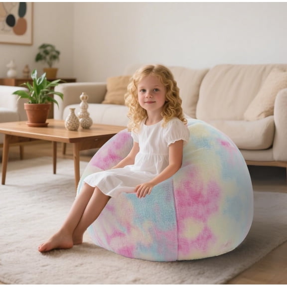 Modern Soft Fluffy Bean Bag Chair with Faux Rabbit Fur Cover