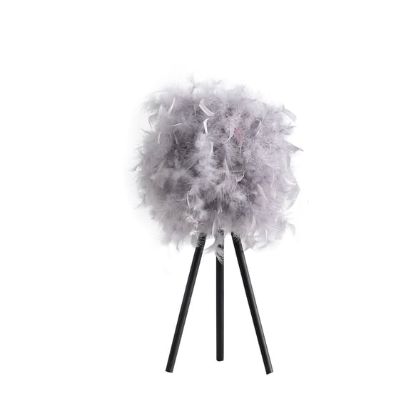 Modern Soft Gray Feather Shade Tripod Table Lamp for Living Room & Bedroom