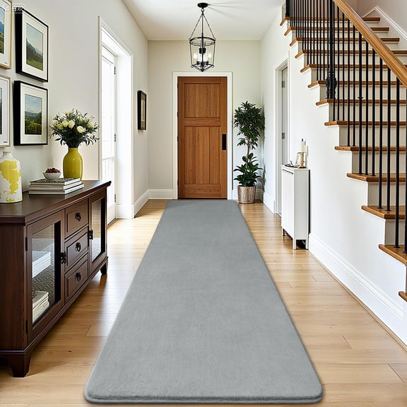 Modern Soft Hallway Runner Rug 2x10 Feet Washable Long Rugs For Grey Fluffy Bedroom Indoor Non Slip Memory Foam Carpet Entrance Kitchen Living Room Home Decor