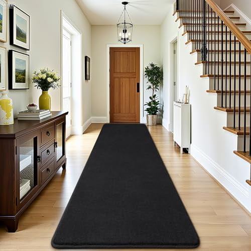 Modern Soft Hallway Runner Rug, 2x10 Feet Washable Long Runner Rugs for Hallway, Black Fluffy Bedroom Rugs, Indoor Non Slip Memory Foam Rug Carpet for Entrance Kitchen Living Room Home Decor