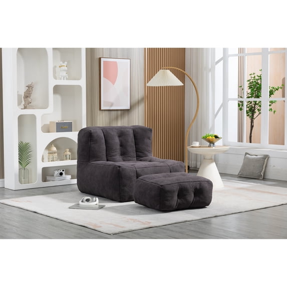Modern Soft Memory Foam Bean Bag Chair with Ottoman, for Adults and Children