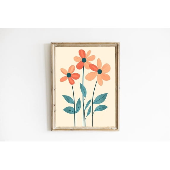Live Art Roses Modern Soft Orange Flowers Wall Art Print, Minimalist Boho Botanical ...