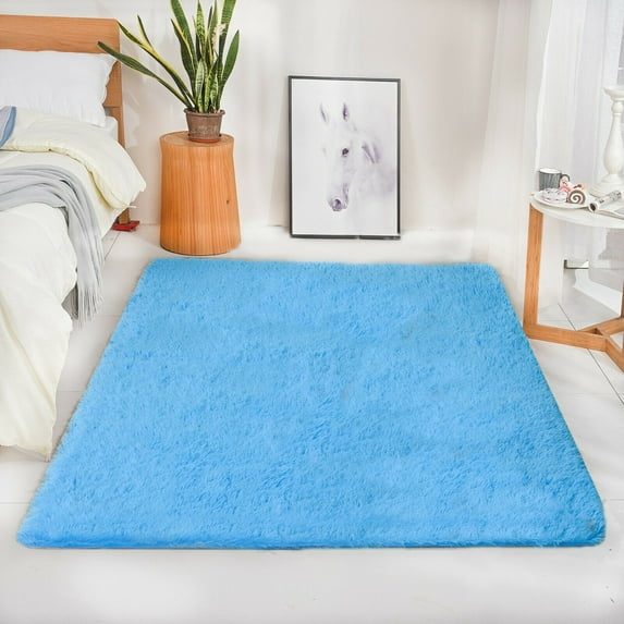 Modern Soft PV Fur Area Rug, Non-Slip Fuzzy Shag, Plush Furry Floor Carpet for Bedroom, Living Room, Nursery, Solid Color 5 x 7 ft - Turquoise