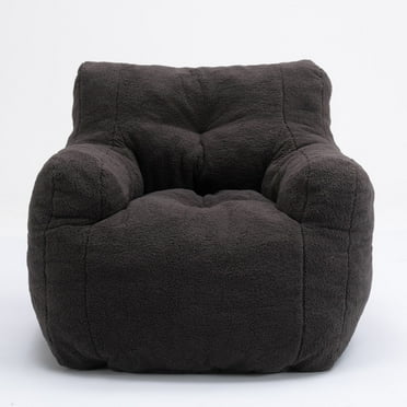 Modern Soft Tufted Foam Bean Bag Chair with Teddy Fabric, Ergonomic Backrest, Large Beanbag Lazy Sofa for Living Room, Dining Room, Bedroom, Shop Mall, Dark Gray