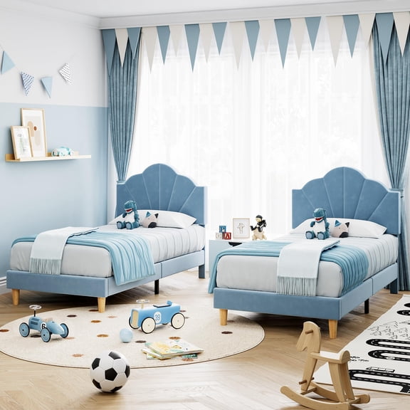 Modern Soft Upholstered Platform Bed Frame – Twin XL, Blue – Adjustable Headboard, Sturdy Wood & Metal Support, No Box Spring Needed, Easy Assembly – Ideal for Boys & Girls – Blue, TWIN XL
