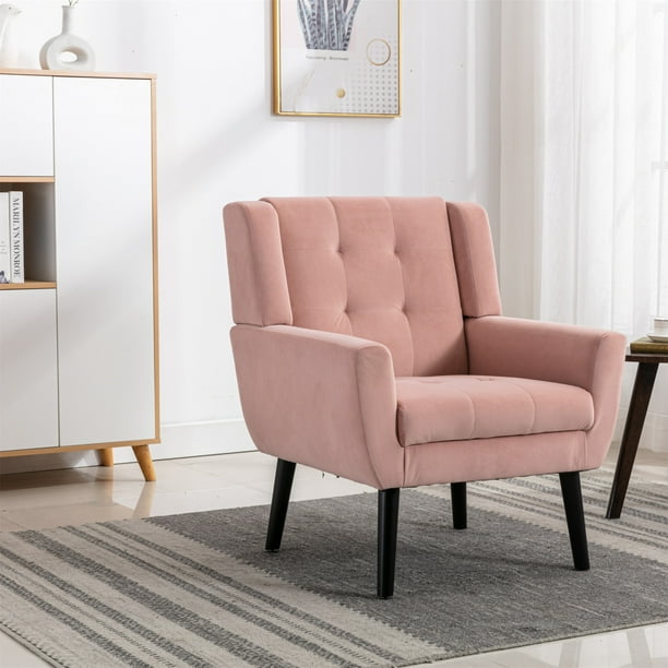 Modern Soft Velvet Accent Chair with Solid Wood Legs Upholstered Living Room Chair with Ergonomic Backrest Arm Chair for Living room Bedroom Home Theater Reading Room Pink Walmart Business Supplies