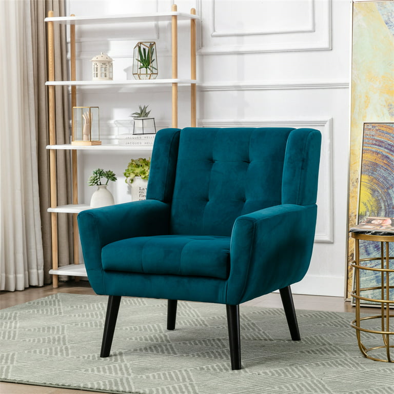 Modern Soft Velvet Material Ergonomics Accent Chair, Leisure Single Sofa  Chair with Black Wood Legs, Padded Seat and Backrest Living Room Chair  Bedroom Chair Home Chair for Indoor Home, Teal 