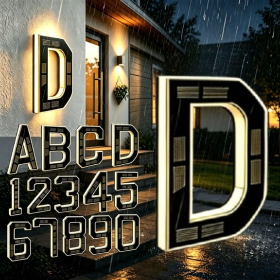 Modern Solar House Number: Choose Your Digit 0-9 & Letter A-D - 6.7-Inch Backlit LED Address Sign for Outside - 1000mAh Battery for 6-12H All Night Glow - IP54 Waterproof - 2 Easy Install Ways