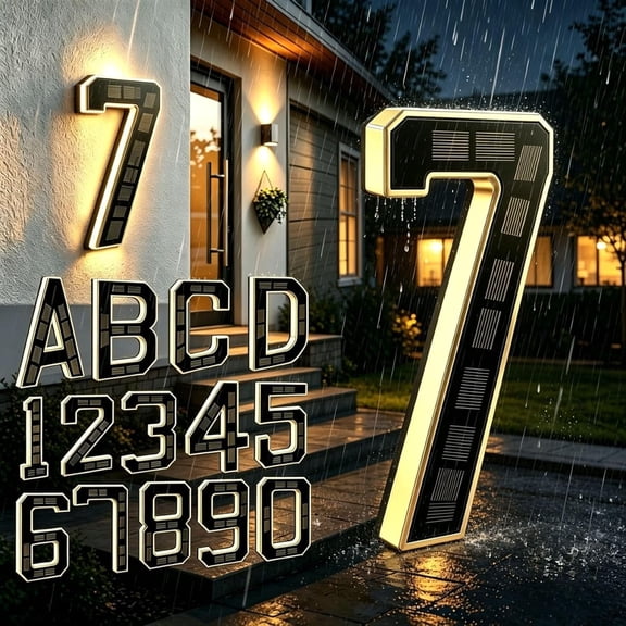 Modern Solar House Number: Choose Your Digit 0-9 & Letter A-D - 6.7-Inch Backlit LED Address Sign for Outside - 1000mAh Battery for 6-12H All Night Glow - IP54 Waterproof - 2 Easy Install Ways