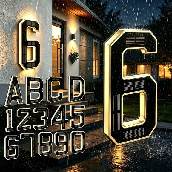 Modern Solar House Number: Choose Your Digit 0-9 & Letter A-D - 6.7-Inch Backlit LED Address Sign for Outside - 1000mAh Battery for 6-12H All Night Glow - IP54 Waterproof - 2 Easy Install Ways