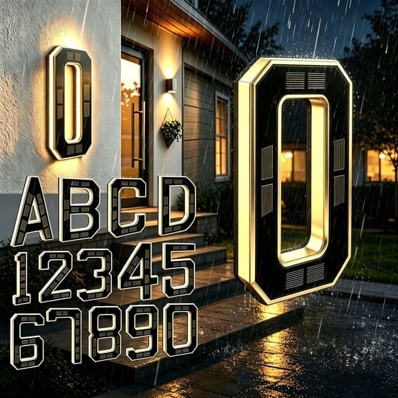 Modern Solar House Number: Choose Your Digit 0-9 & Letter A-D - 6.7-Inch Backlit LED Address Sign for Outside - 1000mAh Battery for 6-12H All Night Glow - IP54 Waterproof - 2 Easy Install Ways
