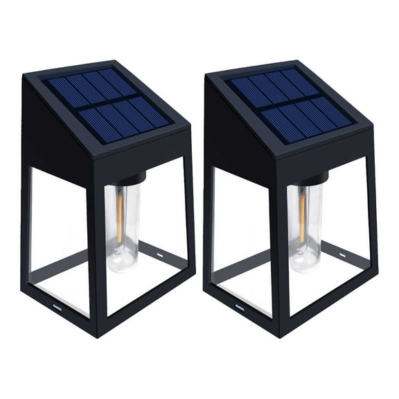 Modern Solar Wall Lights with Up and Down Lighting, IP65 Waterproof Outdoor Garden and Porch Lights, Set of 2 in Black