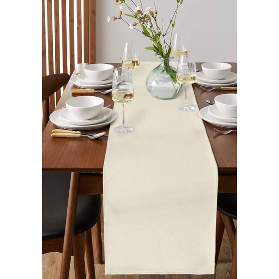 Modern Solid Color Cream Art Table Runner 13x36in Non-Slip Cotton Linen Table Runners, Simple Minimalist Style Dresser Scarves TableRunner for Dinner Kitchen Dining Wedding Party