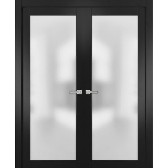 Modern Solid French Double Doorss 56 x 80 inches with Handles