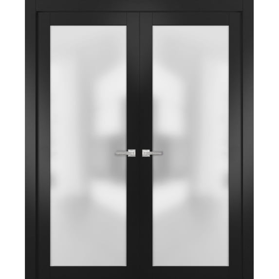 Modern Solid French Double Doorss 60 x 80 inches with Handles