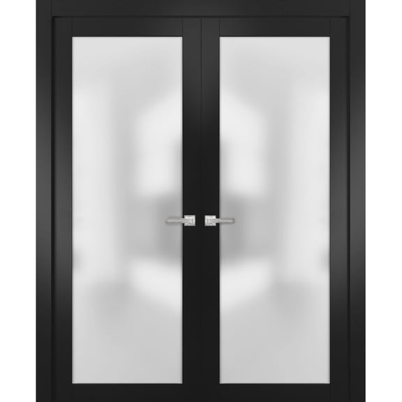 Modern Solid French Double Doorss 72 x 80 inches with Handles