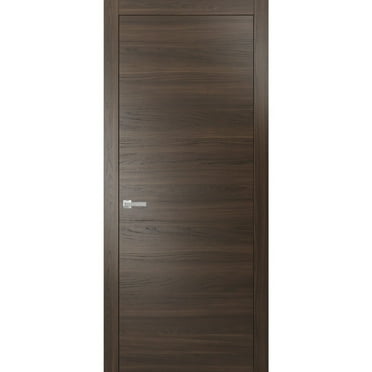 Modern Solid Interior Door with Handle | Planum 0010 Chocolate Ash | Single Regural Panel Frame Trims | Bathroom Bedroom Sturdy Doors-36" x 84"
