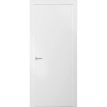 Modern Solid Interior Door with Handle | Planum 0010 White Silk | Single Regural Panel Frame Trims | Bathroom Bedroom Sturdy Doors-36" x 84"