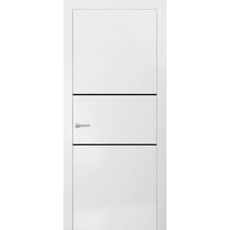 Modern Solid Interior Door with Handle | Planum 0014 White Silk | Single Regural Panel Frame Trims | Bathroom Bedroom Sturdy Doors-18" x 80"