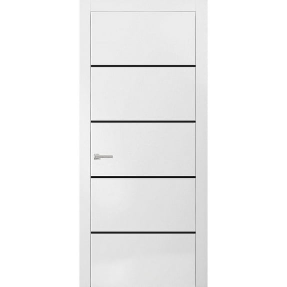 Modern Solid Interior Door with Handle | Planum 0015 White Silk | Single Regural Panel Frame Trims | Bathroom Bedroom Sturdy Doors-18" x 96"