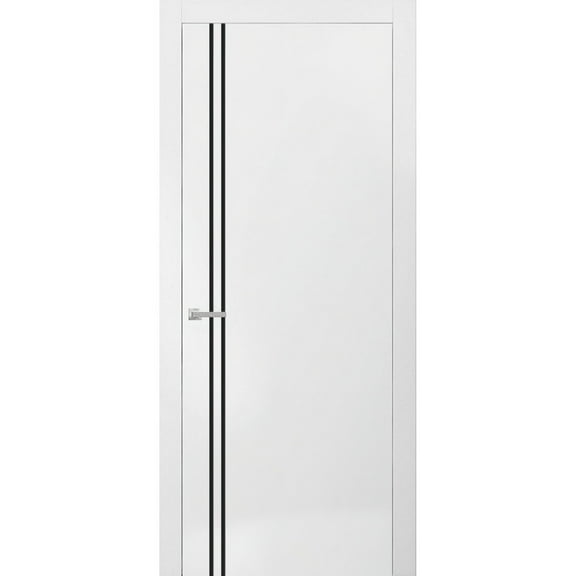 Modern Solid Interior Door with Handle | Planum 0016 White Silk | Single Regural Panel Frame Trims | Bathroom Bedroom Sturdy Doors-24" x 96"
