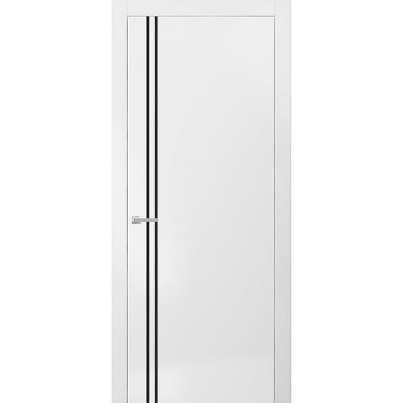 Modern Solid Interior Door with Handle | Planum 0016 White Silk | Single Regural Panel Frame Trims | Bathroom Bedroom Sturdy Doors-30" x 96"