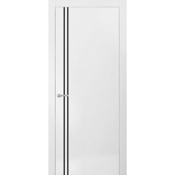 Modern Solid Interior Door with Handle | Planum 0016 White Silk | Single Regural Panel Frame Trims | Bathroom Bedroom Sturdy Doors-36" x 84"