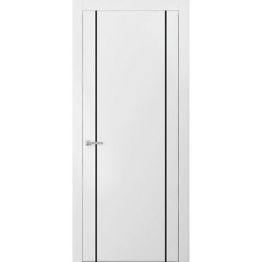 Modern Solid Interior Door with Handle | Planum 0017 White Silk | Single Regural Panel Frame Trims | Bathroom Bedroom Sturdy Doors-18" x 80"