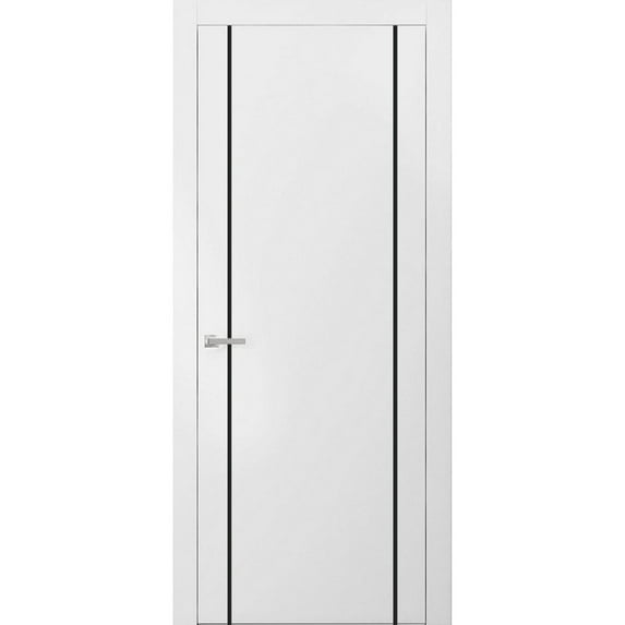 Modern Solid Interior Door with Handle | Planum 0017 White Silk | Single Regural Panel Frame Trims | Bathroom Bedroom Sturdy Doors-42" x 80"