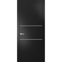 Modern Solid Interior Door with Handle | Planum 0110 Black Matte | Single Regural Panel Frame Trims | Bathroom Bedroom Sturdy Doors-18" x 80"