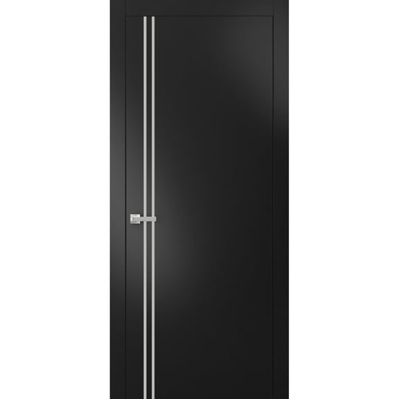 Modern Solid Interior Door with Handle | Planum 0310 Black Matte | Single Regural Panel Frame Trims | Bathroom Bedroom Sturdy Doors-24" x 80"