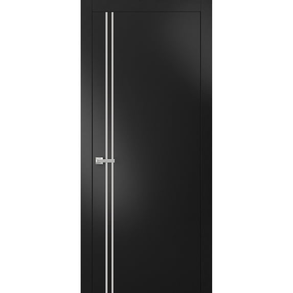 Modern Solid Interior Door with Handle | Planum 0310 Black Matte | Single Regural Panel Frame Trims | Bathroom Bedroom Sturdy Doors-36" x 80"