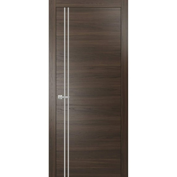 Modern Solid Interior Door with Handle | Planum 0310 Chocolate Ash | Single Regural Panel Frame Trims | Bathroom Bedroom Sturdy Doors-18" x 84"