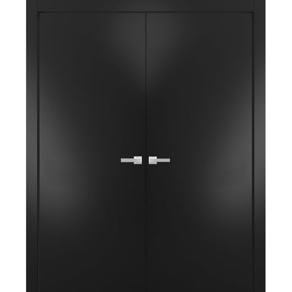 Modern Solid Interior Double Doors 48 x 80 inches with Handles