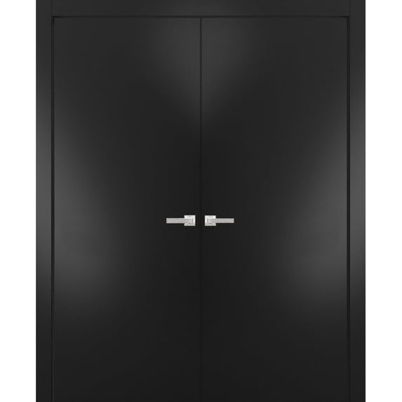 Modern Solid Interior Double Doors 64 x 96 inches with Handles