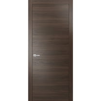 Modern Solid Interior Pre-Hung Door with Handle | Planum 0010 Chocolate Ash | Single Regural Panel Frame Trims | Bathroom Bedroom Sturdy Doors-18" x 84"