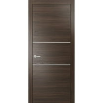 Modern Solid Interior Pre-Hung Door with Handle | Planum 0110 Chocolate Ash | Single Regural Panel Frame Trims | Bathroom Bedroom Sturdy Doors-18" x 84"