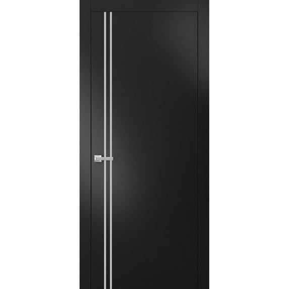 Modern Solid Interior Pre-Hung Door with Handle | Planum 0310 Black Matte | Single Regural Panel Frame Trims | Bathroom Bedroom Sturdy Doors-24" x 96"
