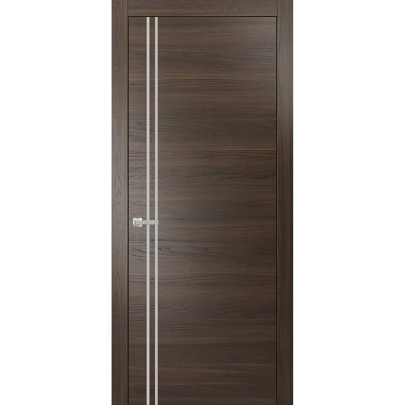 Modern Solid Interior Pre-Hung Door with Handle | Planum 0310 Chocolate Ash | Single Regural Panel Frame Trims | Bathroom Bedroom Sturdy Doors-28" x 96"