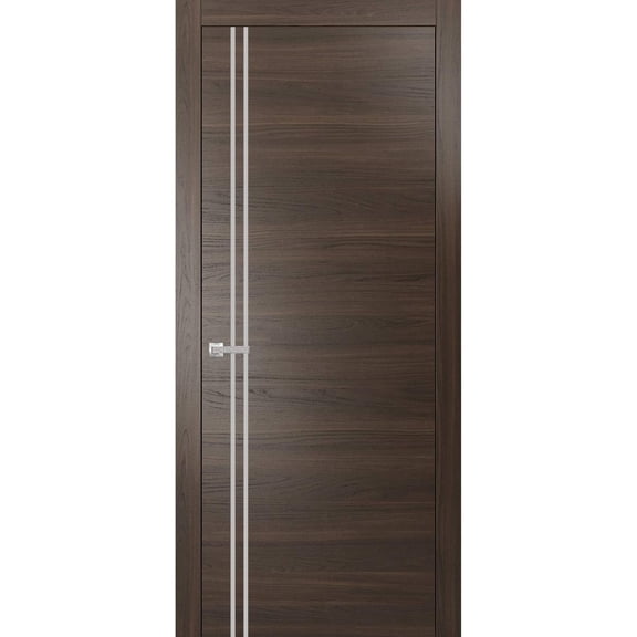 Modern Solid Interior Pre-Hung Door with Handle | Planum 0310 Chocolate Ash | Single Regural Panel Frame Trims | Bathroom Bedroom Sturdy Doors-30" x 80"